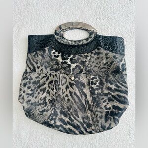 New York & Company Leopard Print Bag Gray & Black Animal Print Top Handle Purse